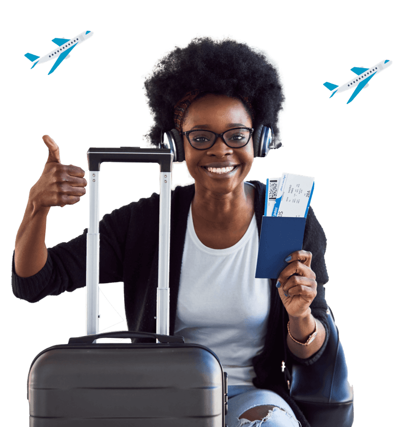 Lady with ticket and traveling box