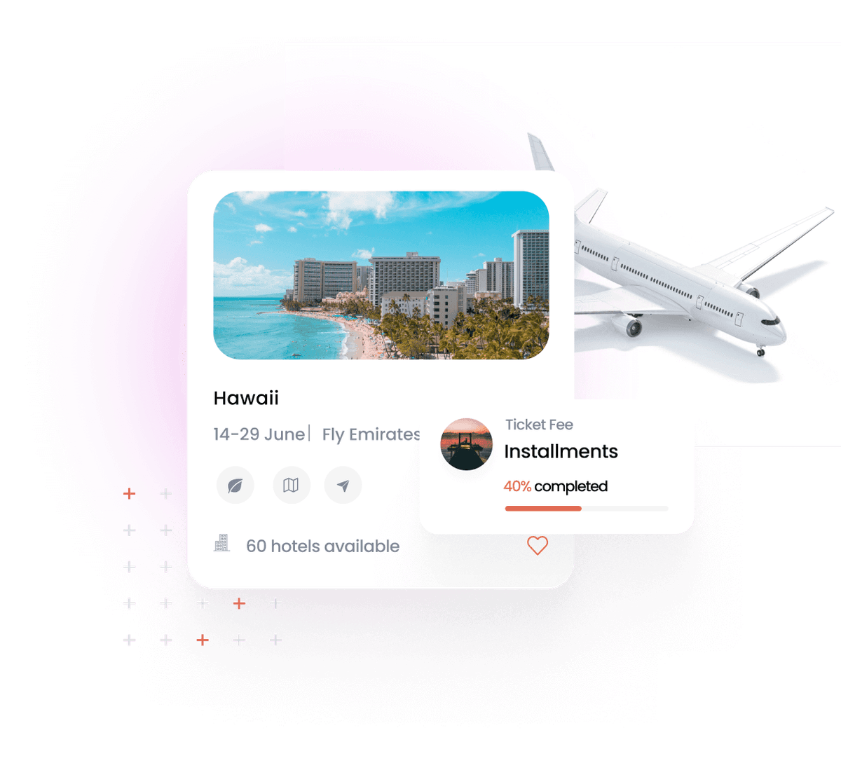 A card showing a destination and airplane