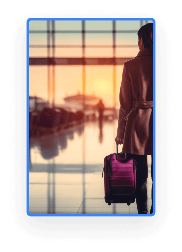 A man in the airport with traveling box
